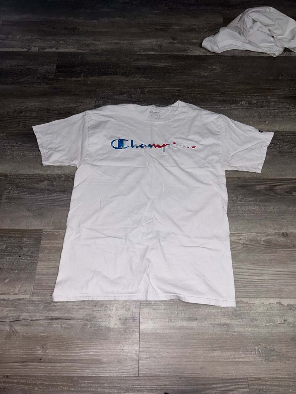 Champion Script Tee Shirt Men's Size Large Red White Blue American Flag